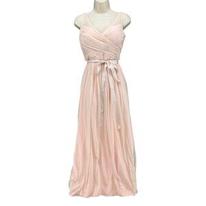 Hitherto Fleur Maxi Dress Gown Pink Eyelash Lace Belted Sleeveless Pleated Sz 6
